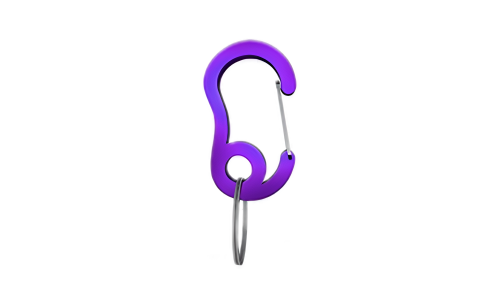 Violetinis snapo tipo karabinierius su mažu žiedu, patvarus, 13x22mm, skirtas šuns žymėms ar aksesuarams.