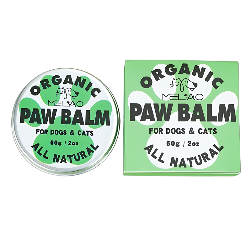 Ekologiškas Letenų Balzamas Šunims ir Katėms Žalios ir baltos spalvos aliuminio indelis su organiniu balzamu šunims ir katėms, 60g, raminantis ir apsaugantis pėdutes.