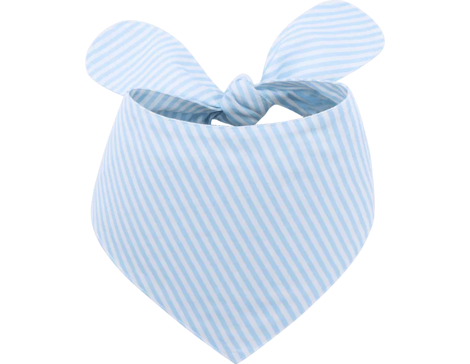 Personalizuota Stilinga Bandana šunims su Išsiuvinėtu Vardu Šviesiai mėlyna ir balta dryžuota personalizuota šunų juosta su mazgu, pritaikoma su išsiuvinėtu vardu.